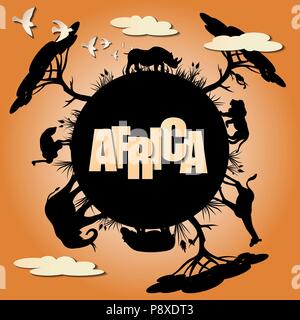 Sculpture art papier avec paysage avec des animaux d'Afrique. Parc Safari. Style de coupe. Vector illustration. Illustration de Vecteur