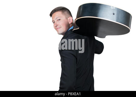 Businessman avec une guitare sur son épaule Banque D'Images