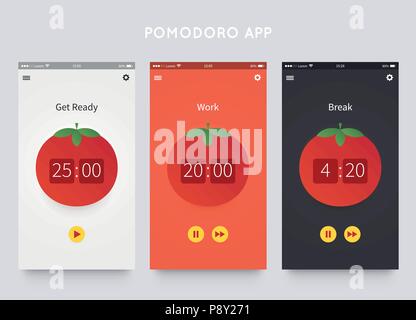 La technique Pomodoro. La conception de l'interface utilisateur de l'app Illustration de Vecteur