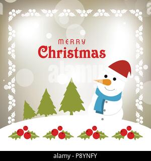 Carte Chrismtas avec bonhomme de neige et les cerises. Pour la conception web et l'interface d'application, aussi utile pour l'infographie. Vector illustration. Illustration de Vecteur