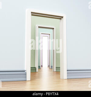 Couloir avec de nombreuses portes s'ouvrir à l'autre. 3D illustration. Banque D'Images