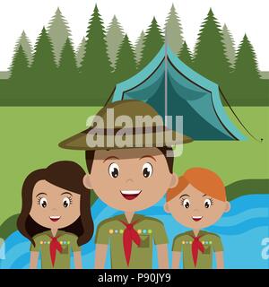 Groupe de scouts dans la zone de camping vector illustration design Illustration de Vecteur