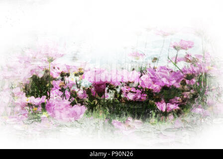 Abstract Flower blooming colorés sur fond de peinture à l'aquarelle et l'illustration numérique brosse pour l'art. Banque D'Images