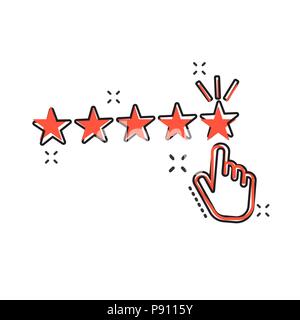 Vector cartoon customer reviews, les commentaires des utilisateurs dans l'icône de style bande dessinée. Signe de notation illustration pictogramme. Étoiles business effet splash concept. Illustration de Vecteur