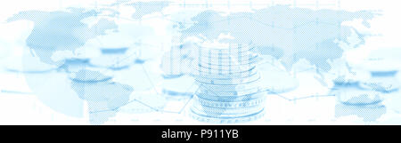 Global corporate business banner - carte du monde et les graphiques sur un arrière-plan flou de l'argent (composite et filtre bleu effet) Banque D'Images