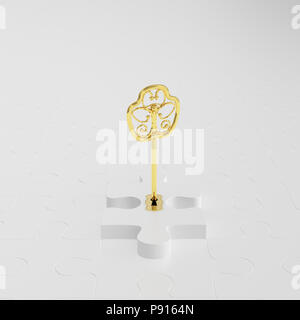 Clé d'or et de puzzle. 3D render Banque D'Images