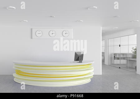 Office lobby avec une réception ouverte 24h/24 et bureau de travail. 3D render Banque D'Images