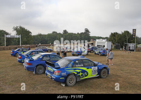 Goodwood, West Sussex, UK. 14 juillet 2018. Collection de Richard Burns et Colin McRae Rally Subaru à la 25 Goodwood Festival of Speed - le Silver Jubilee, à Goodwood, West Sussex, UK. © Malcolm Greig/Alamy Live News Banque D'Images