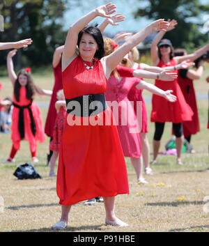 Dublin, Irlande. 14 juillet 2018. Les participants de cette année, l'Hurlevent jour répéter leur danse de Kate Bush's iconic chanson et la vidéo de "Wuthering Heights" au St Anne's Park à Dublin, Irlande. Crédit photo : Laura Hutton/Alamy Live News. Banque D'Images