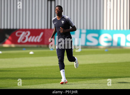 Moscou, Russie. 14 juillet, 2018. Le football, Coupe du Monde FIFA 2018, l'équipe nationale de France, la formation finale avant la finale France vs Croatie : France's Ousmane Dembele en action. Crédit : Christian Charisius/dpa/Alamy Live News Banque D'Images