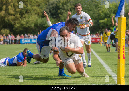 Heidelberg, Allemagne. 14 juillet, 2018. Qualifications pour la Coupe du Monde de Rugby 2019 au Japon, l'Allemagne contre les Samoa. L'Allemagne Samy Fuechsel (3) en action. Credit : Jürgen Keßler/dpa/Alamy Live News Banque D'Images