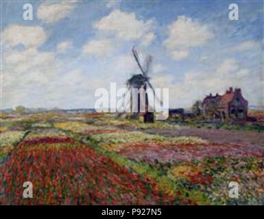. 421 Monet - les Champs-de-tulip-avec-le-moulin-rijnsburg Banque D'Images