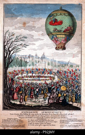 Ballon, Le Flesselles Ordre croissant sur Lyon, France, le 19 janvier 1784, transportant sept passagers, y compris Joseph Montgolfier et Jean François Pilâtre de Rozier Banque D'Images