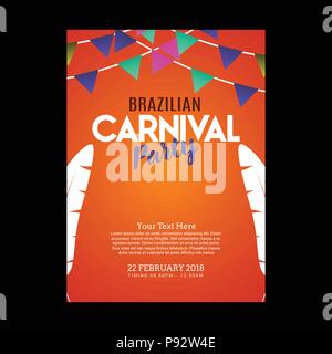 Joyeux Carnaval brésilien 24. Invitation à une fête de carnaval Orange carte avec la typographie, l'exemple de texte et d'éléments. Pour la conception web et l'application interfac Illustration de Vecteur