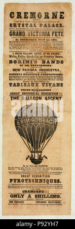 Broadside annoncer une exposition inaugurale pour festivl de toutes les nations, Londres, Angleterre, 1851. Ballon de pic comprend Erin-go-Bragh pour faire connaître les degrés par John Hampton Banque D'Images