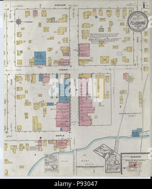 498 La carte d'assurance-incendie Sanborn de Flushing, comté de Genesee, Michigan. LOC04010 La sanborn 004-1 Banque D'Images
