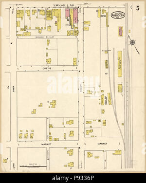 La carte d'assurance-incendie Sanborn 489 d'Aberdeen, le comté de Harford, Maryland. LOC sanborn03571 004-5 Banque D'Images