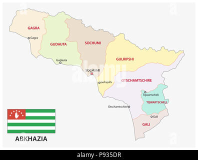 Administrative et politique de l'Abkhazie carte vectorielle avec drapeau, Banque D'Images