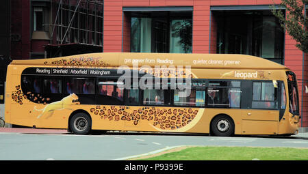 La lecture est un système de bus qui ont des codes de couleur selon leur itinéraire sur une carte. Couleurs : ; leopard, émeraude, noir de jais, ciel bleu... Banque D'Images