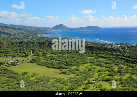 Cratère vert de Diamond Head, Oahu, Hawaii Banque D'Images