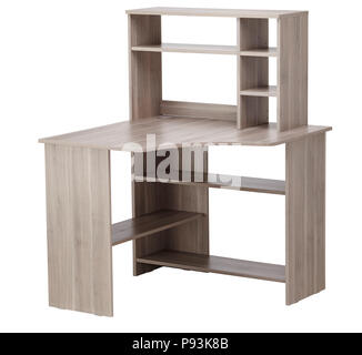 Table de coin marron avec étalage isolé sur fond blanc.  : Clipping path Banque D'Images