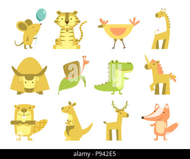 Cartoon différents animaux isolés. Set animaux Banque D'Images