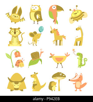 Cartoon différents animaux isolés. Set animaux Banque D'Images