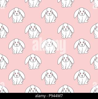 Mignon lapin blanc sur fond rose clair. Vector Illustration. Illustration de Vecteur