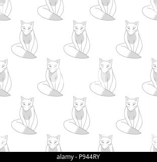 Kitsune Fox sur fond blanc. Vector Illustration. Illustration de Vecteur