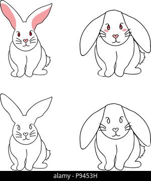 Mignon lapin blanc isolé sur fond blanc. Vector Illustration. Illustration de Vecteur