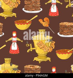 Hand drawn seamless pattern Mardi Gras Maslenitsa ou Illustration de Vecteur