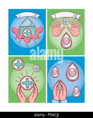 Ensemble de faire un don de sang cartes caricatures vector illustration graphic design Illustration de Vecteur