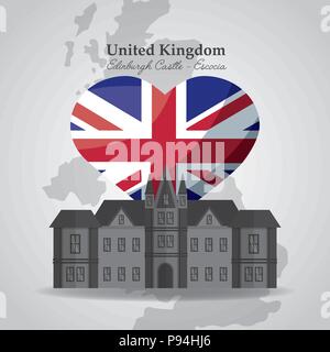 Royaume-uni drapeau map background coeur londres le château d'édimbourg escocia vector illustration Illustration de Vecteur