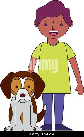 Smiling little boy avec son chien animal vector illustration Illustration de Vecteur