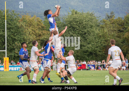 Heidelberg, Allemagne. 14 juillet, 2018. Qualificatif pour la Coupe du Monde de Rugby 2019 au Japon entre Deutschland et Samoa. Remise en jeu pour les Samoa. Credit : Jürgen Keßler/dpa/Alamy Live News Banque D'Images