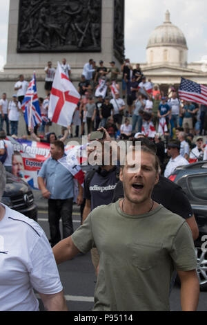 14 juillet 2018, Trafalgar Square, Londres, Royaume-Uni - campagne pour la libération des manifestants emprisonnés de Tommy Robinson, co-fondateur et ancien chef de l'English Defense League Banque D'Images