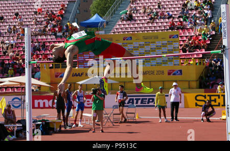 Tampere, Finlande. 14 juillet 2018. ROBERTO VILCHES du Mexique et ANTONIOS MERLOS de Grèce remporte le saut en hauteur sur des événements Championnats du Monde U20 Championship Tampere, Finlande, 14 juillet 2018. Crédit : Denys/Kuvaiev Alamy Live News Banque D'Images