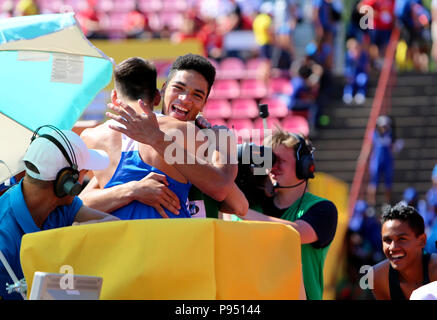 Tampere, Finlande. 14 juillet 2018. ROBERTO VILCHES du Mexique et ANTONIOS MERLOS de Grèce remporte le saut en hauteur sur des événements Championnats du Monde U20 Championship Tampere, Finlande, 14 juillet 2018. Crédit : Denys/Kuvaiev Alamy Live News Banque D'Images