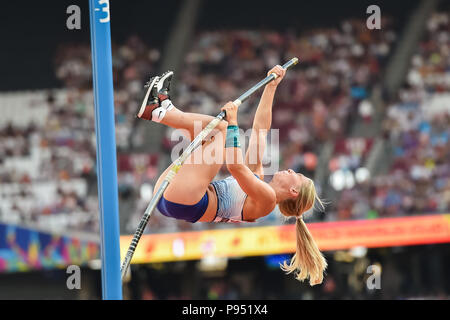 Holly BRADSHAW (GBR) chez les femmes à la perche pendant la Coupe du monde d'athlétisme 2018 à Londres Londres Stadium le samedi 14 juillet 2018. Londres, Angleterre. Credit : Taka G Wu Banque D'Images