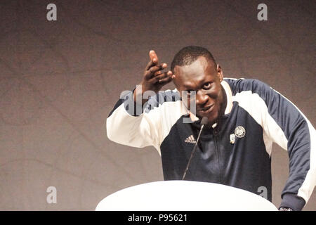 14 juillet 2018. Londres, Angleterre. Stormzy entre Lauréats GUBA Awards à Londres. GUBA (Ghana UK Base) a eu lieu à l'O2 Intercontinental Hotel, North Greenwich, Londres. L'ancien Président du Ghana, Jerry John Rawlings, a parlé et a donné des bourses d'autres sommités seront notamment la réalisatrice Amma Asante Pedersen, Hugh Quarshie, George Boateng, Nana Abu Anamoah Buatsi, Joshua. © Peter Hogan/Alamy Live News Banque D'Images