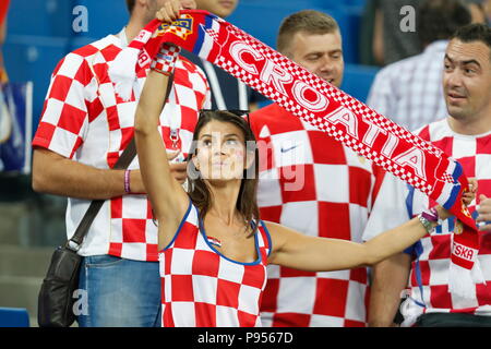 Sochi, Russie. 7 juillet, 2018. La Croatie Football/soccer fan : la Russie Coupe du Monde 2018 match entre la Russie 2-2 Croatie au Stade Olympique Fisht, à Sochi en Russie . Credit : Mutsu KAWAMORI/AFLO/Alamy Live News Banque D'Images