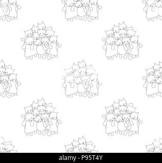 Adorable Bouquet chats présents sur fond blanc. Vector Illustration. Illustration de Vecteur