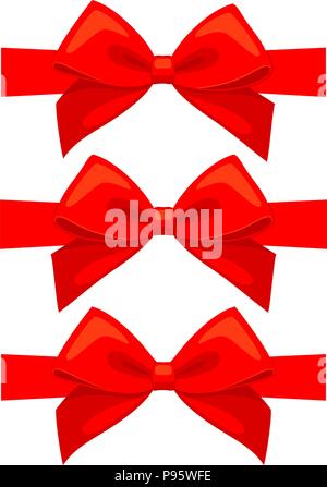 Cartoon couleur red bow set. Maison de vacances vecteur à thème l'illustration de l'icône, logo, sticker, patch, label, signe, d'un insigne, ou cartes-cadeaux decorati Illustration de Vecteur