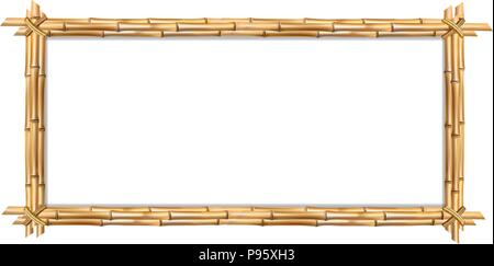 Brown frame rectangle en bois de bambou brun réaliste avec copie espace vide pour le texte ou image à l'intérieur. Vector clip art, bannière, pos Illustration de Vecteur