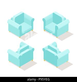 Low poly fauteuil isométrique dans différentes positions Illustration de Vecteur