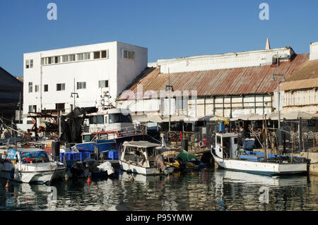 Les bateaux de pêche amarrés au port de Jaffa à Tel Aviv, Israël Banque D'Images