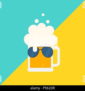 Beer mug avec mousse et lunettes de soleil. Télévision vector illustration. Isolées. Illustration de Vecteur