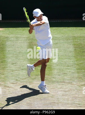 Chun Hsin Tseng lors de la finale des célibataires pour garçons le treize jour des Championnats de Wimbledon au All England Lawn tennis and Croquet Club, Wimbledon. APPUYEZ SUR ASSOCIATION photo. Date de la photo: Dimanche 15 juillet 2018. Voir PA Story TENNIS Wimbledon. Le crédit photo devrait se lire: Steven Paston/PA Wire. Banque D'Images