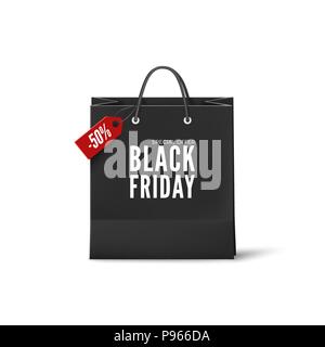 Le vendredi noir de l'affiche. Sac de papier noir avec un rabais variable. Le vendredi noir modèle de page. Vector illustration isolé sur fond blanc Illustration de Vecteur