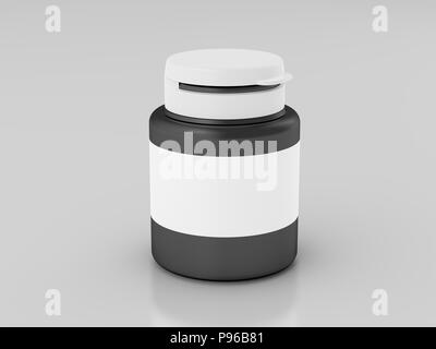 Ces médicaments contenant pour la nutrition dans le sport ou les drogues isolé sur fond blanc : chemin de détourage. La maquette peut vide noir. 3D render Banque D'Images